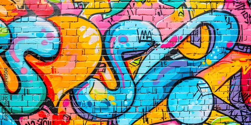 Colorful Graffiti on Wall Background, Background Featuring Colorful Graffiti on Wall - Ai Generated