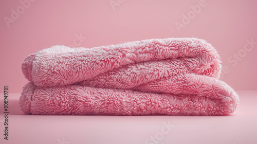 Soft Pink Textured Towels Stacked on Light Pink Surface for Cozy Home Decor