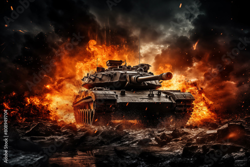 Heavy tank in the smoke. War concept. © ako-photography