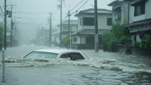 豪雨で浸水した車のイメージ