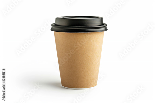 a cup of coffee with a lid on a white background