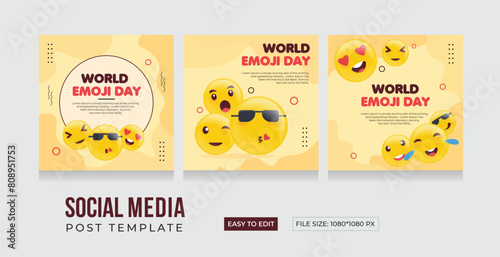 World Emoji Day  Social media template. Modern and colour full emoji design. World Laughter Day. Poster  Banner  Vector design social media post. EPS vector illustration. 