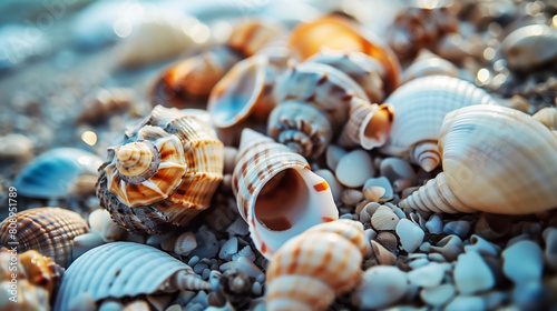 海岸に溜まったいろいろな形の貝殻