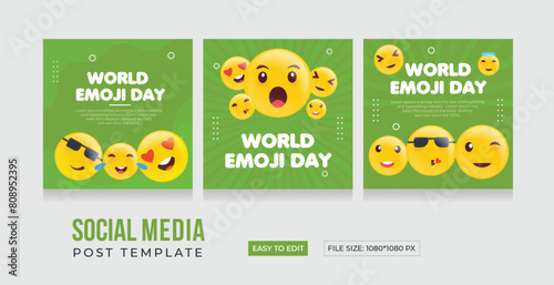 World Emoji Day, Social media template. Modern and colour full emoji design. World Laughter Day. Poster, Banner, Vector design social media post. EPS vector illustration.
