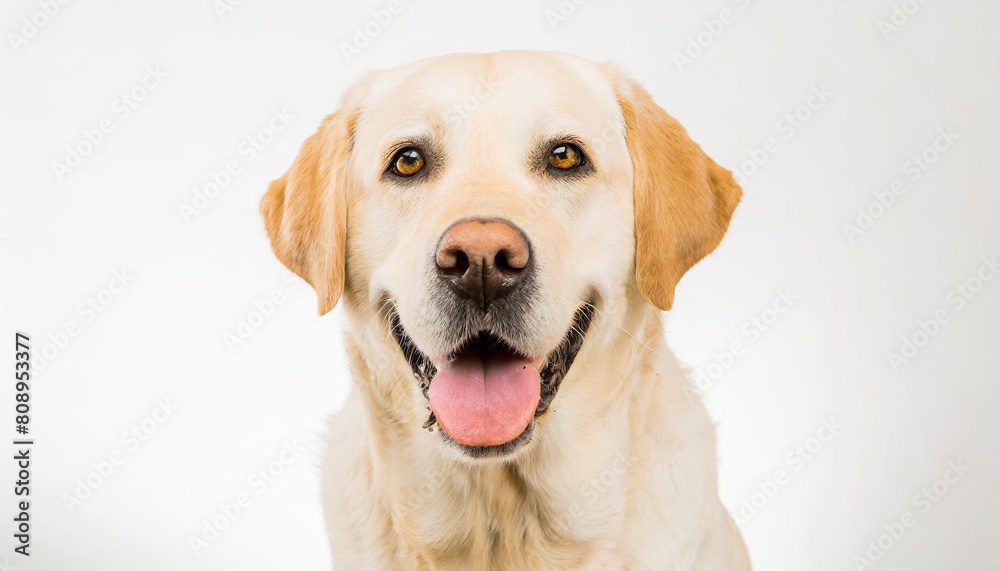 Portrait of a blond labrador retriever dog looking at the camera with a big smile isolated on a white background Portrait of a blond labrador retriever dog looking at the camera with a big smile isolated on a white background