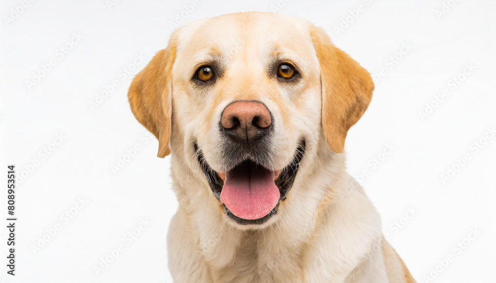 Portrait of a blond labrador retriever dog looking at the camera with a big smile isolated on a white background Portrait of a blond labrador retriever dog looking at the camera with a big smile isolated on a white background