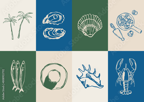 Minimalist Dolce Vita vector illustration collection. Art for greeting cards, wedding invitations, poster design, postcards, branding, logo design, background.