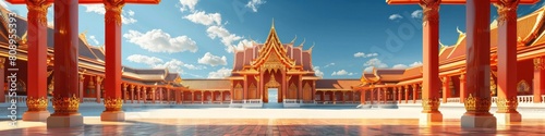 Magnificent 3D Rendered Buddhist Temple in Hariphunchai Thailand with Ornate Architecture Iconic
