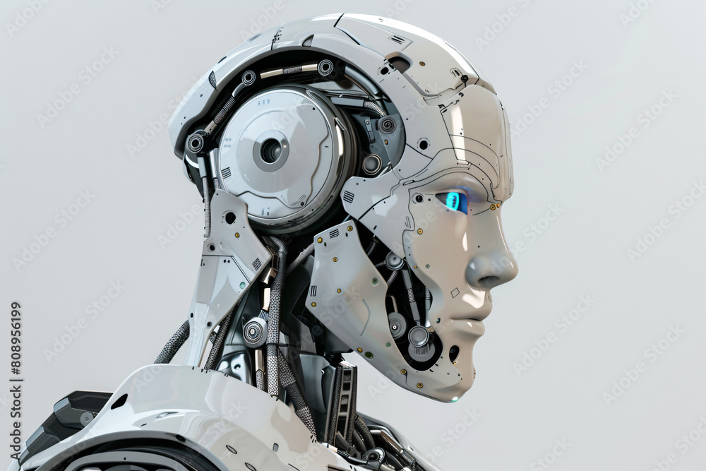 a robot with a blue eye and a head a robot with a blue eye and a head