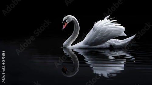 Cisne branco no fundo preto - wallpaper hd  photo
