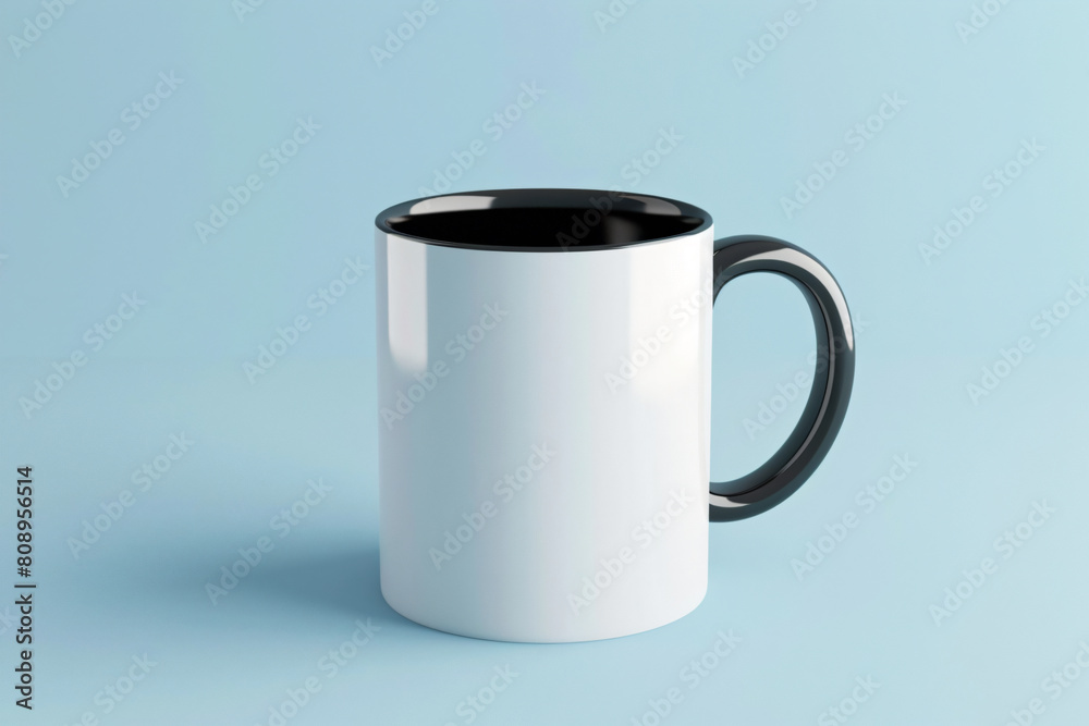 a white and black coffee mug on a blue background a white and black coffee mug on a blue background