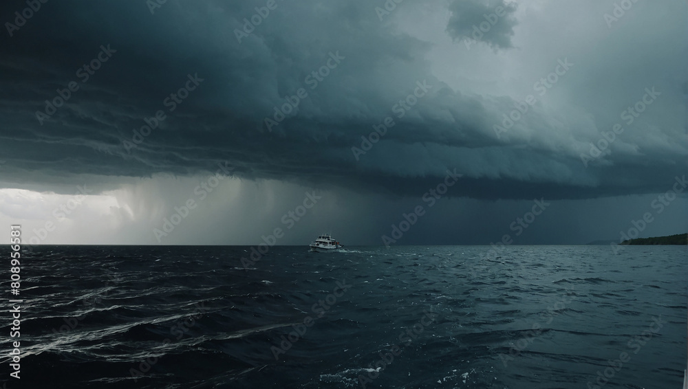 a lightning storm at sea.