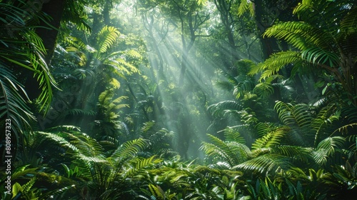 Vibrant Tropical Rainforest with Lush Vegetation and Abundant Wildlife