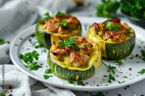 Round zucchini stuffed with meat and vegetables