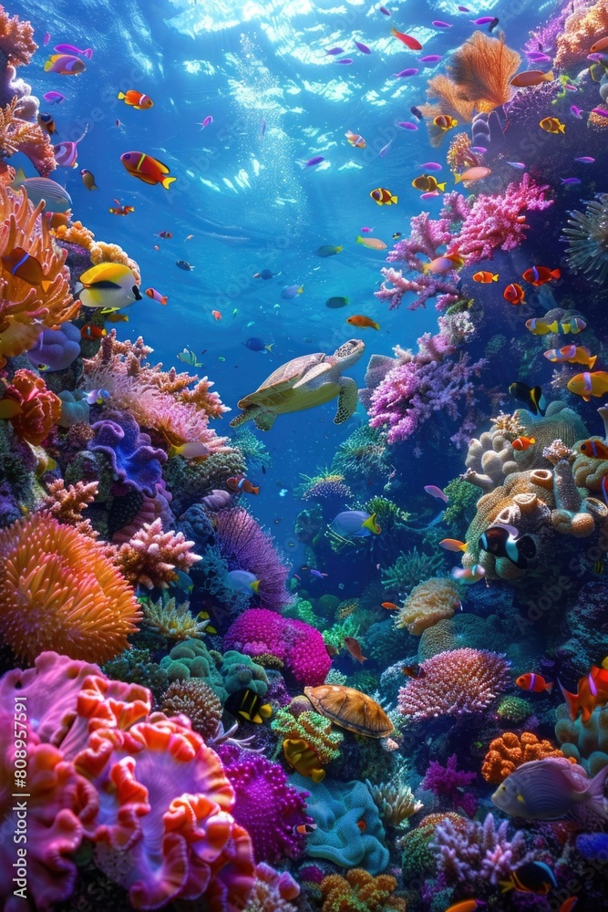Bright Marine Sanctuary with Diverse Coral Habitats and Wildlife