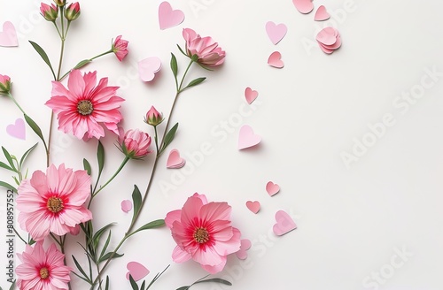 Wallpaper Mural "Mother's Day Mockup" text with paper cut flowers and hearts on a white background. A cute graphic design, suitable for Mother’s day theme decoration or branding of products Torontodigital.ca