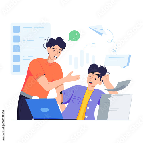 Modern flat illustration depicting work stress 