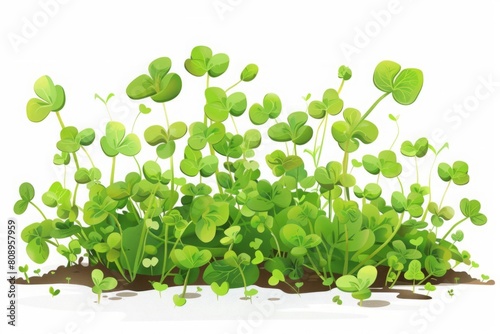 Illustration of various stages of microgreen growth on a white background. Digital art. Plant growth cycle and healthy eating concept. Generative AI