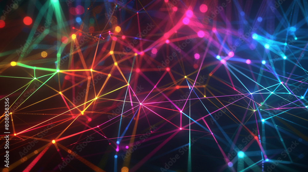 Interconnected neon lines forming a complex digital mesh on a dark background. Interconnected neon lines forming a complex digital mesh on a dark background.