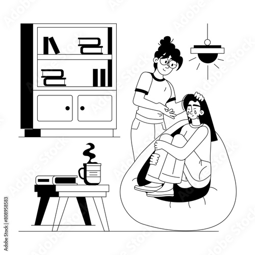 Trendy glyph illustration depicting consoling 