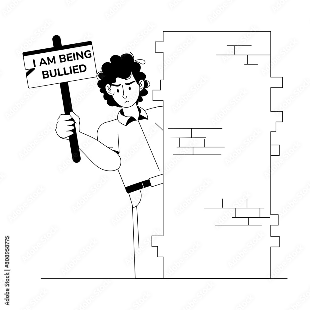 Editable glyph illustration of a bullied boy Editable glyph illustration of a bullied boy