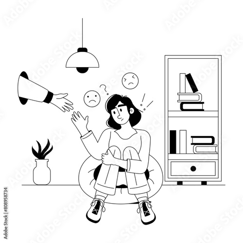 Get this glyph style illustration of intrusive thoughts  photo