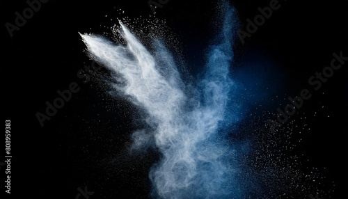 Motion freeze highlights white particles on black background