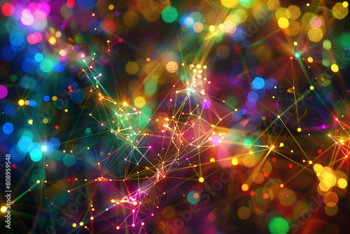 Luminous digital filaments connecting abstract points in a radiant display of colorful connectivity.