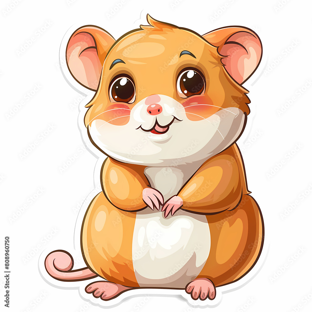 Cute hamster cartoon on a White Canvas Sticker,vector image Cute hamster cartoon on a White Canvas Sticker,vector image