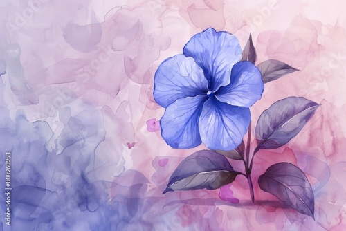 In the soft washes of watercolor  the Periwinkle flower radiates with timeless elegance  its delicate form and subtle colors adding a touch of whimsy and grace to any artistic composition.