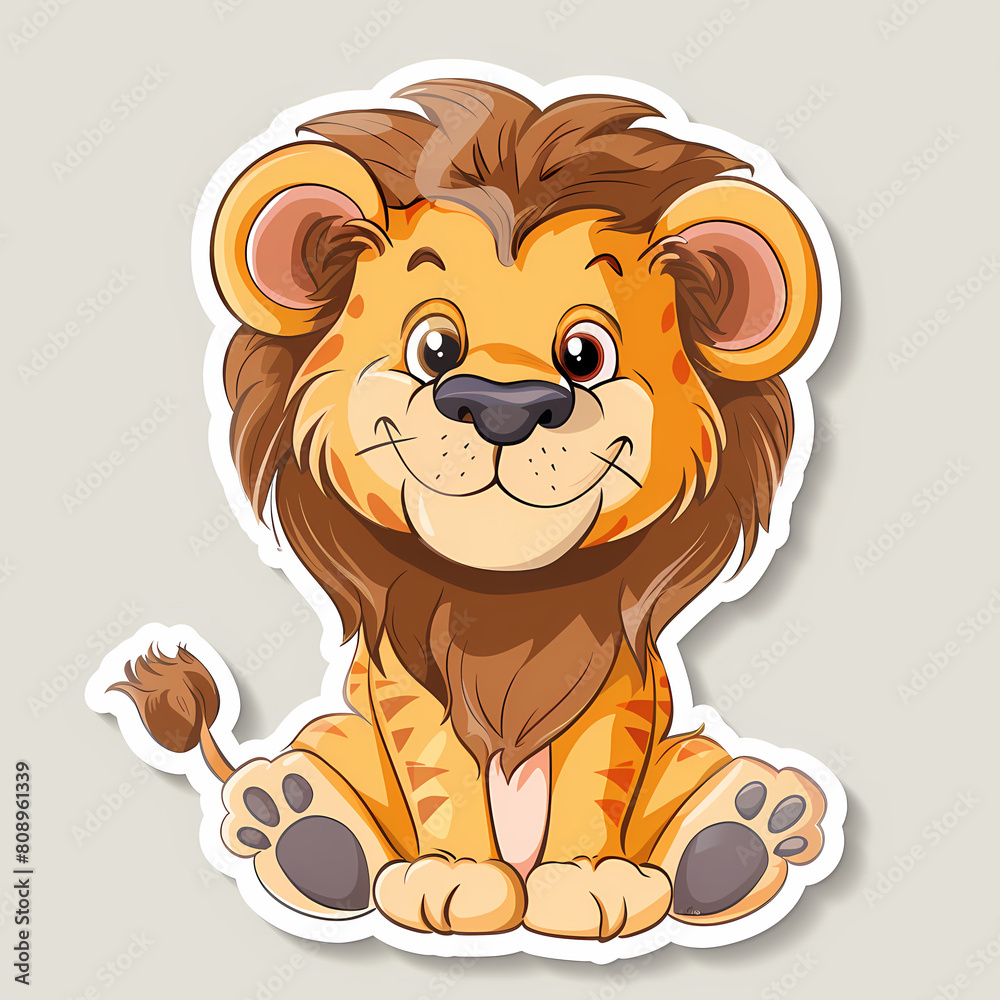 Cute lion cartoon on a White Canvas Sticker,vector image Cute lion cartoon on a White Canvas Sticker,vector image