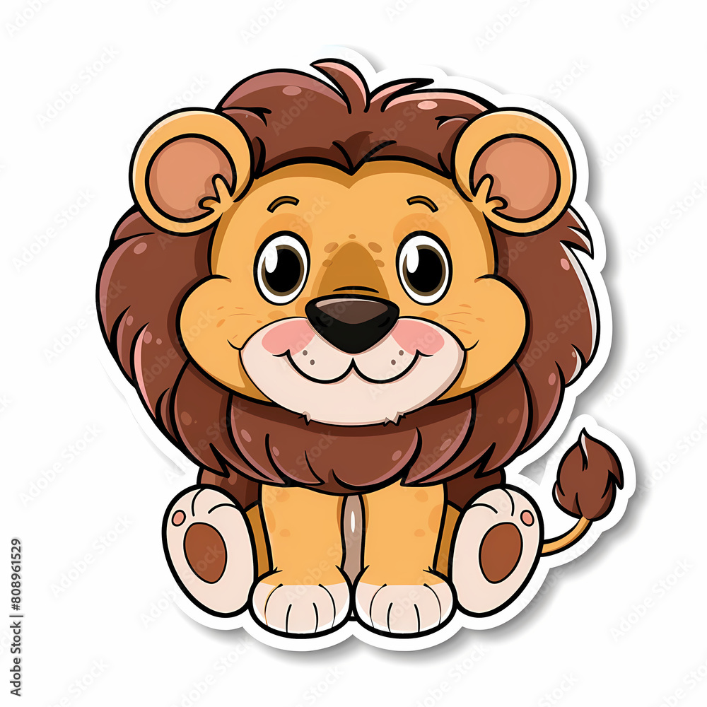 Obraz premium Cute lion cartoon on a White Canvas Sticker,vector image