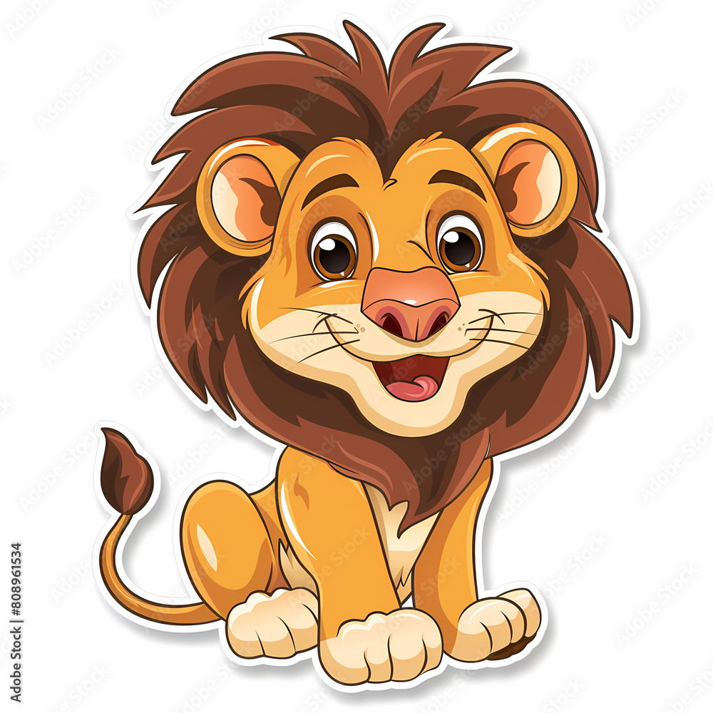 Fototapeta premium Cute lion cartoon on a White Canvas Sticker,vector image