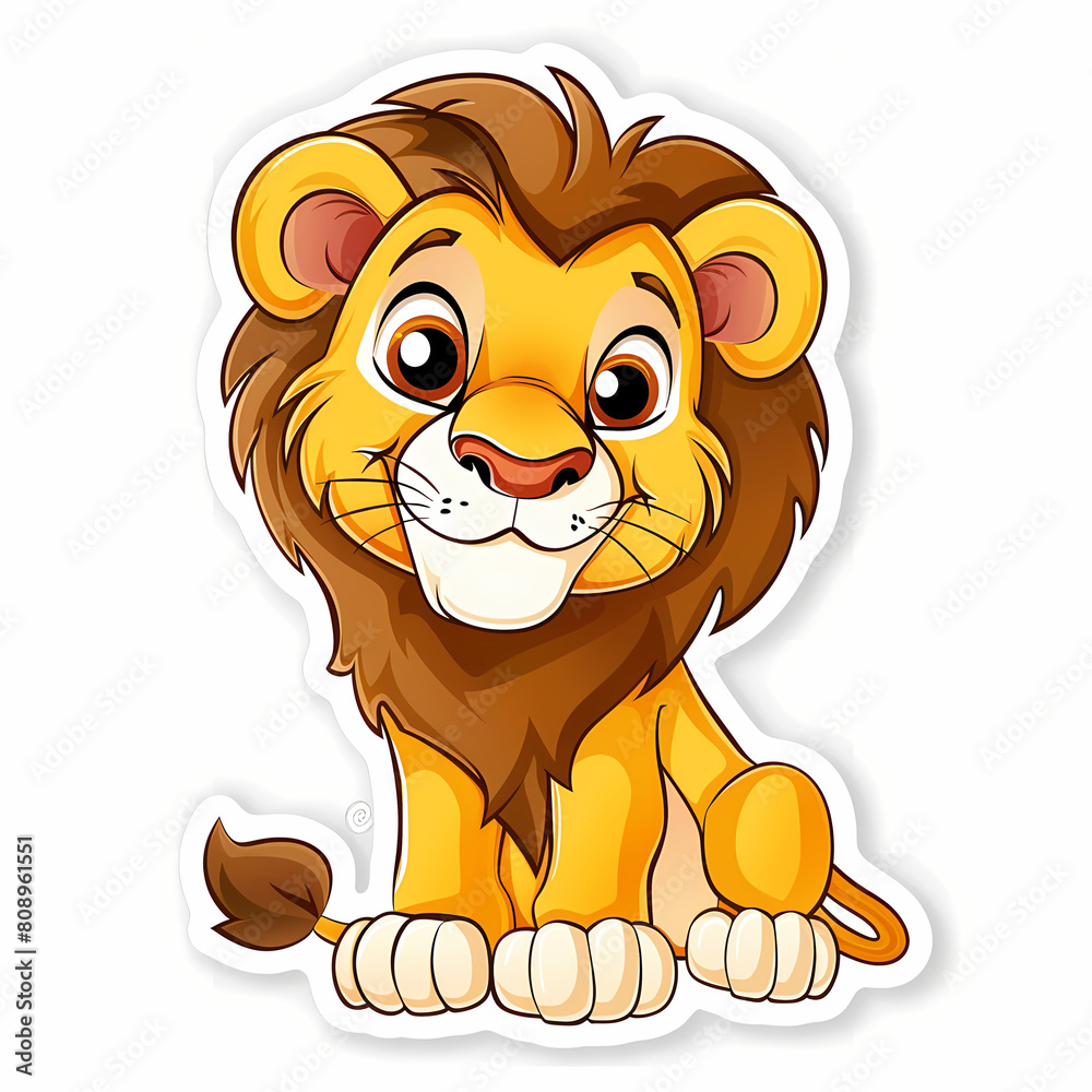 Obraz premium Cute lion cartoon on a White Canvas Sticker,vector image