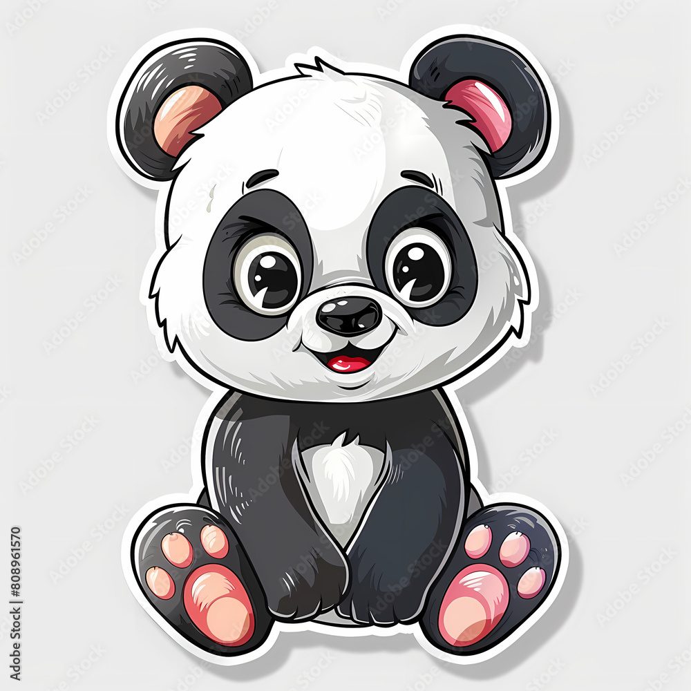 Fototapeta premium Cute panda cartoon on a White Canvas Sticker,vector image