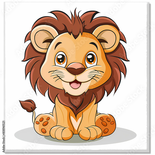 Cute lion cartoon on a White Canvas Sticker,vector image photo