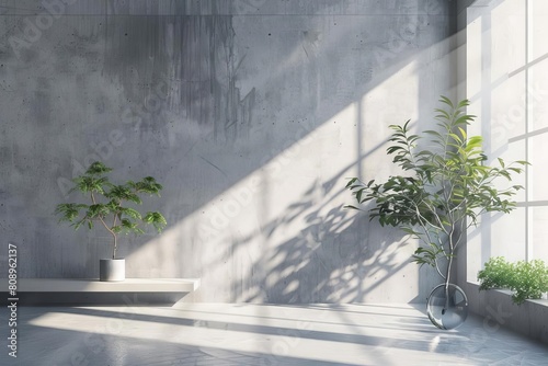 minimalist interior design with concrete walls and natural light digital illustration