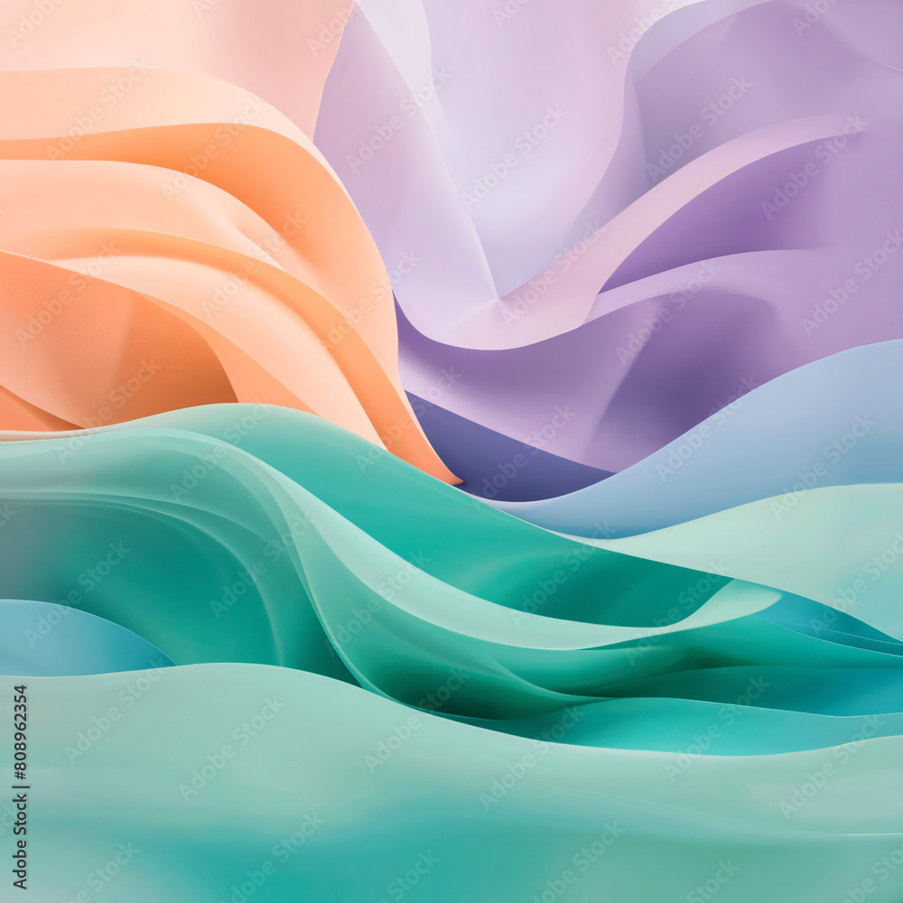 Pastel pinks, blues & yellows blend in flowing curves for a dynamic computer background.