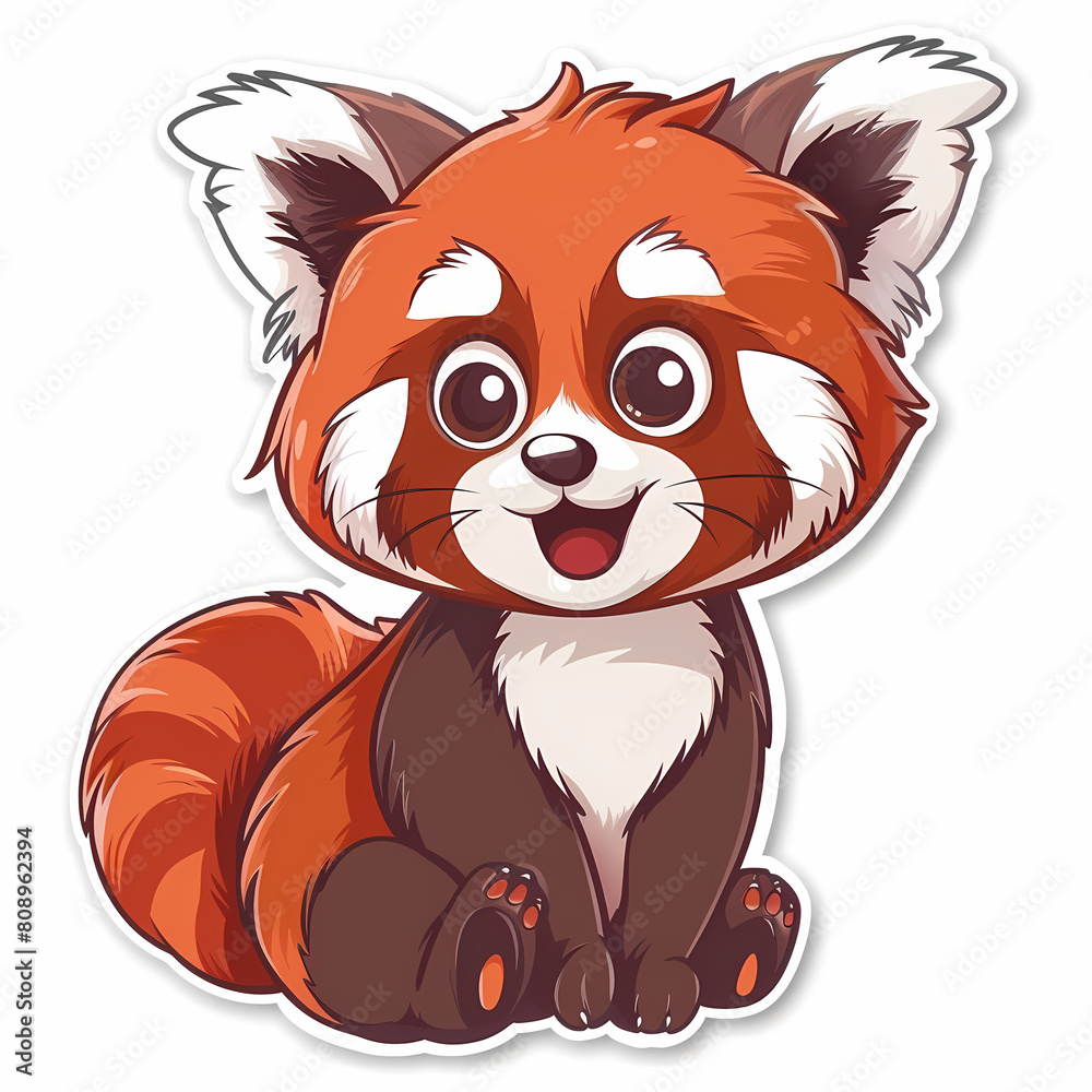 Cute red panda cartoon on a White Canvas Sticker,vector image Cute red panda cartoon on a White Canvas Sticker,vector image