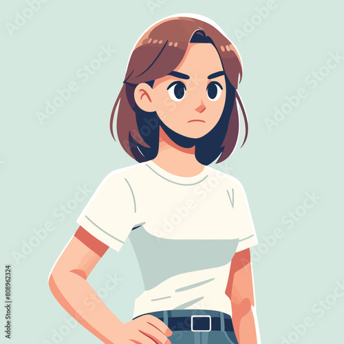 cartoon of a focused woman standing with a concentrated expression