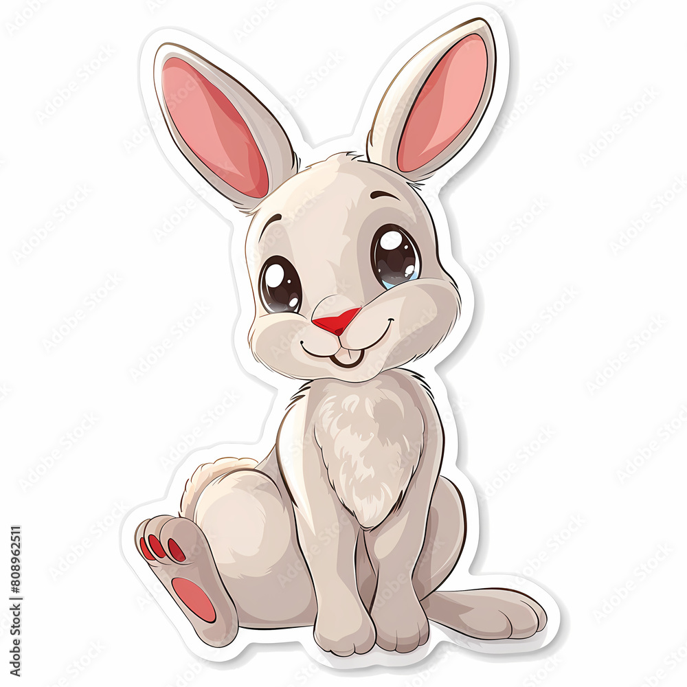 Cute rabbit cartoon on a White Canvas Sticker,vector image Cute rabbit cartoon on a White Canvas Sticker,vector image