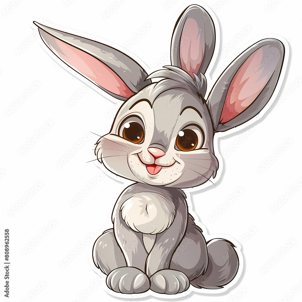 Fototapeta premium Cute rabbit cartoon on a White Canvas Sticker,vector image