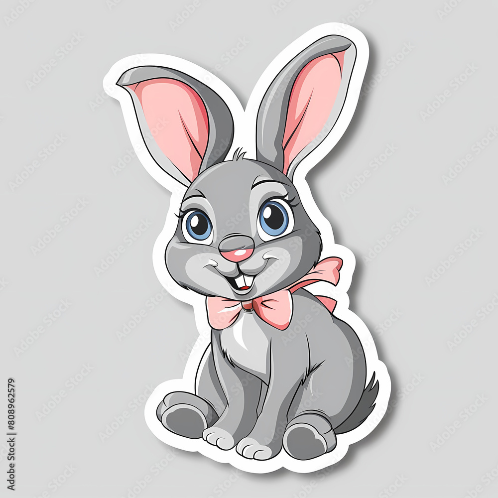 Fototapeta premium Cute rabbit cartoon on a White Canvas Sticker,vector image