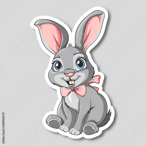 Cute rabbit cartoon on a White Canvas Sticker,vector image © ak159715