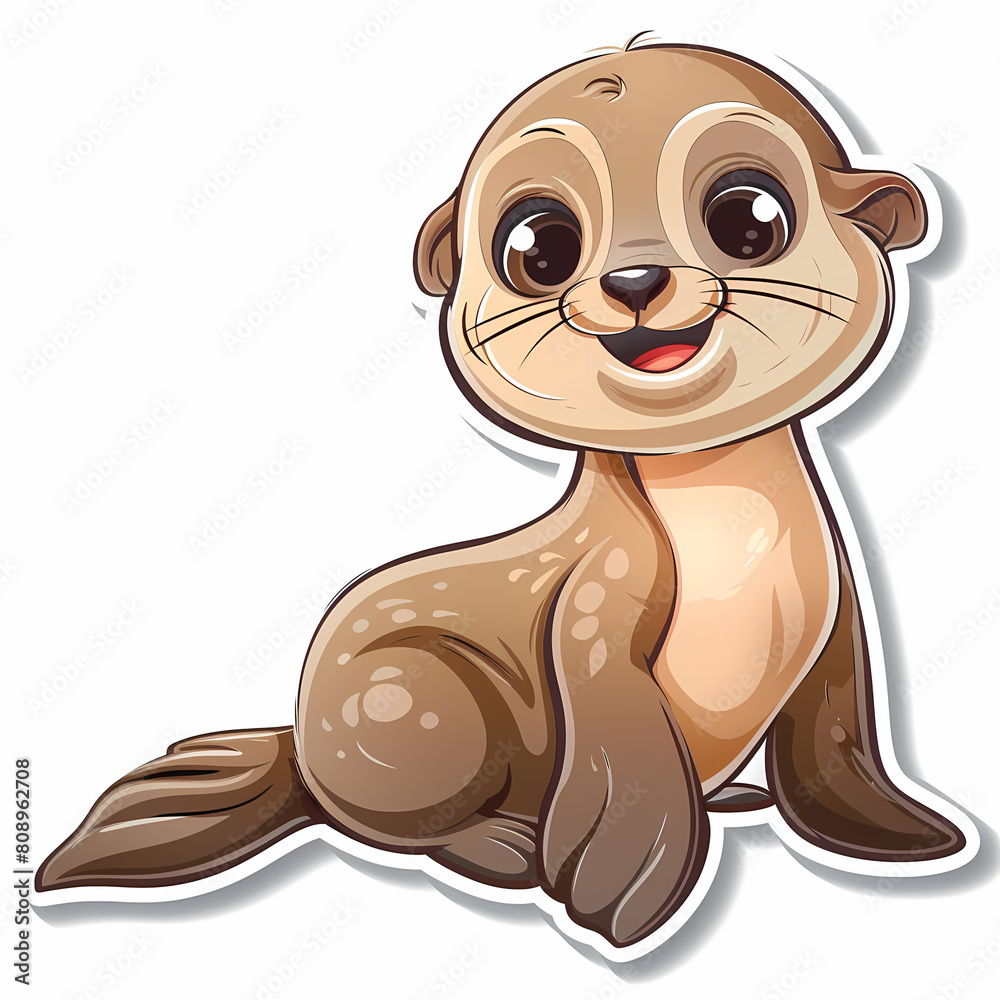 Fototapeta premium Cute sea lion cartoon on a White Canvas Sticker,vector image