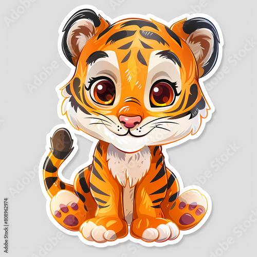 Cute tiger cartoon on a White Canvas Sticker vector image