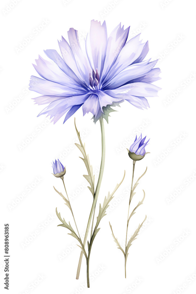 Blue flower in full bloom with buds below.