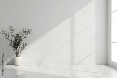 minimalist white room interior with blank wall clean and simple design concept