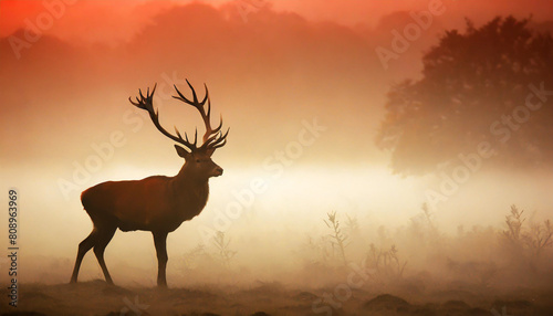 red deer in morning sun