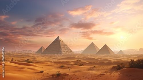 Magnificent ancient pyramids towering in the expansive egyptian desert landscape. © Muzamil